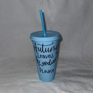 Custom Designed Blue Tumbler with Straw- New Without Tags